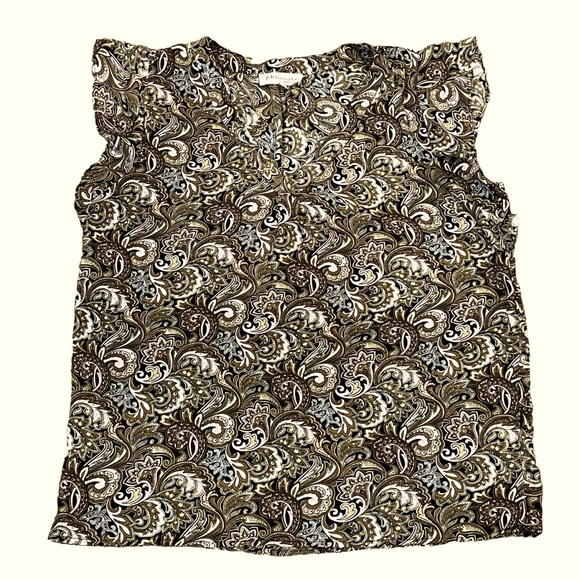 PHILOSOPHY blouse short top size large paisley brown pink black - Picture 1 of 5